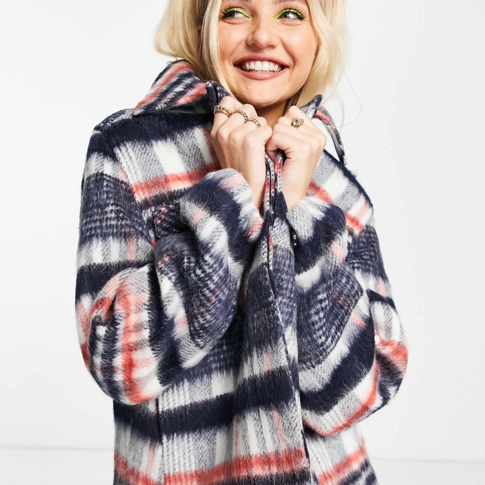 Weekday Isa short brushed check jacket in multi